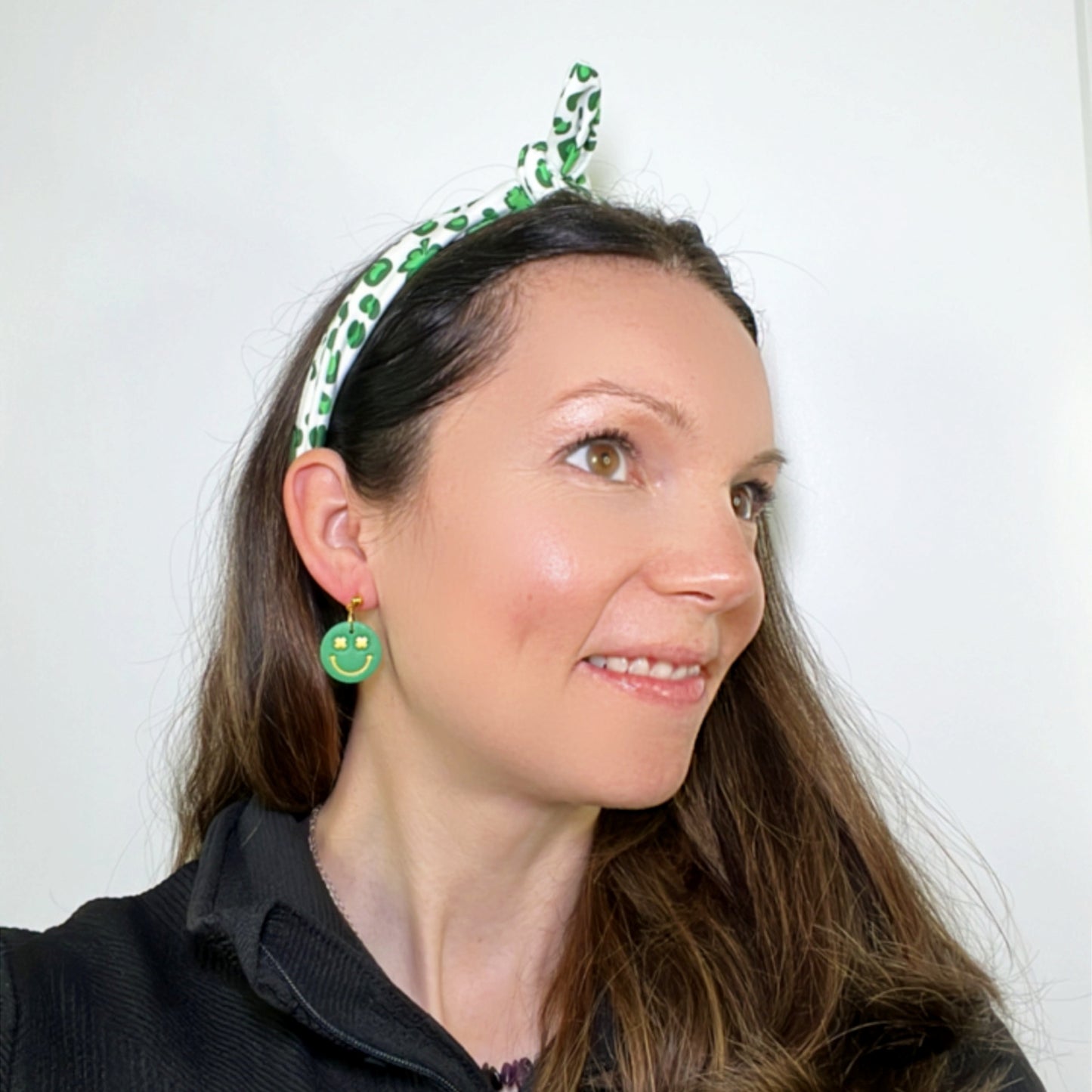 smiley face emoji shamrock earrings