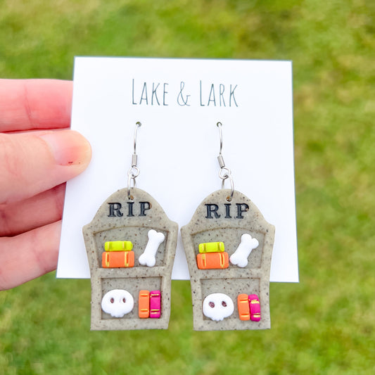 Tombstone Bookshelf Halloween Earrings | Handmade Polymer Clay Jewelry