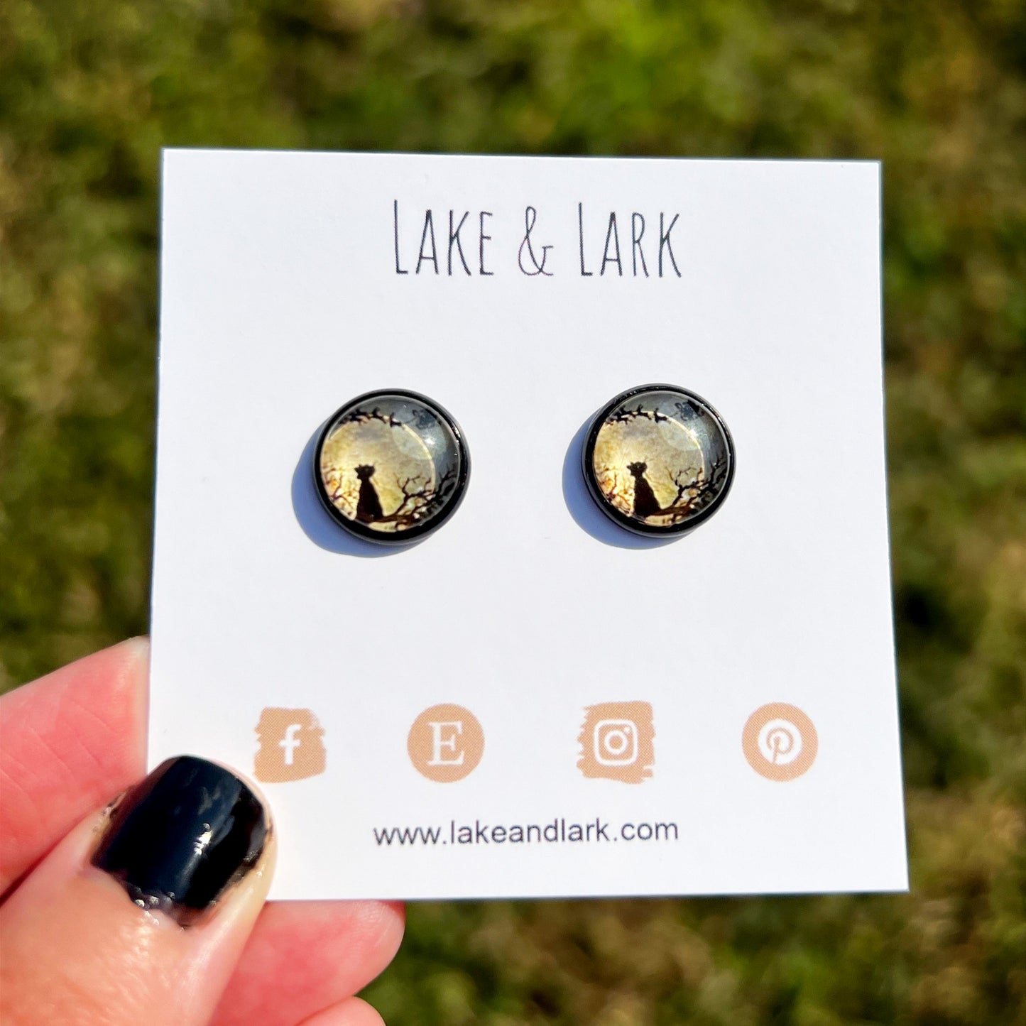 black cat christmas stud earrings santa sky lake lark