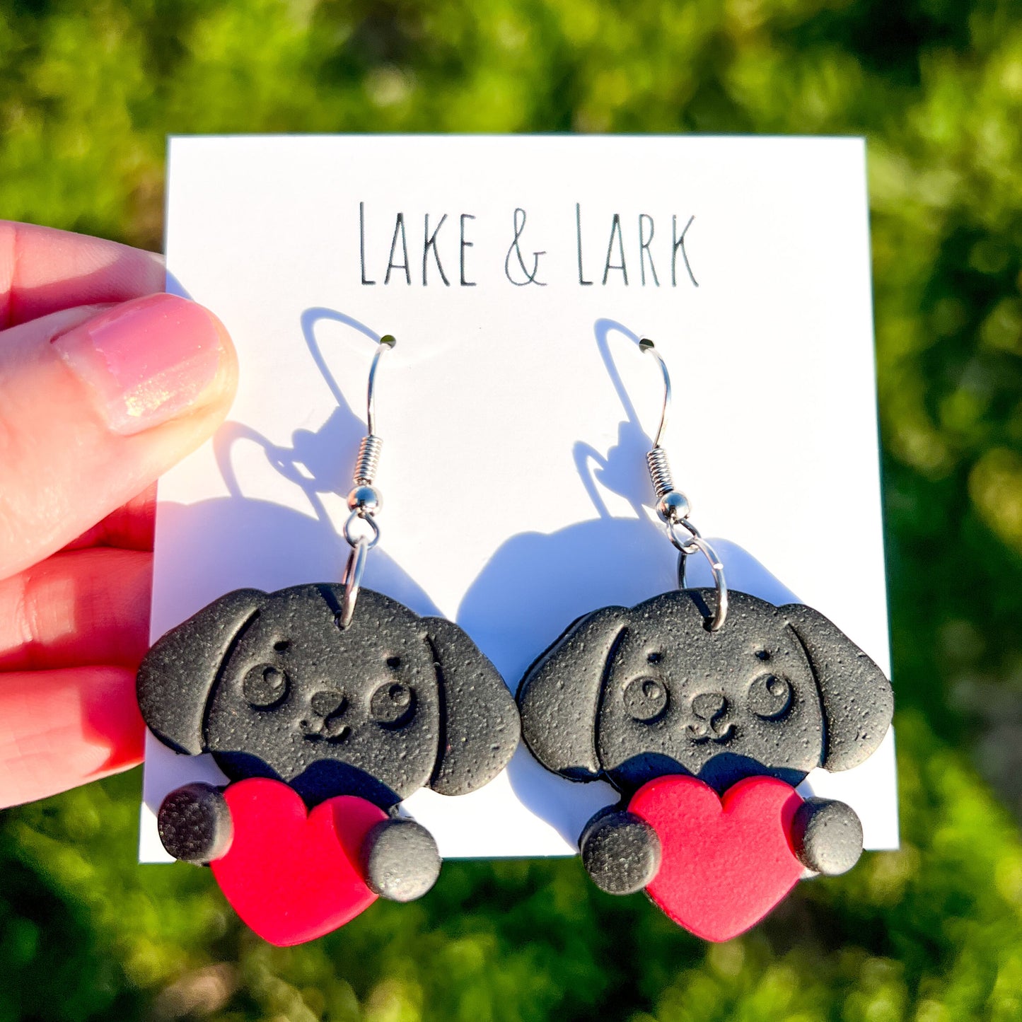 Dogs Holding Hearts Valentine Earrings - Lake and Lark