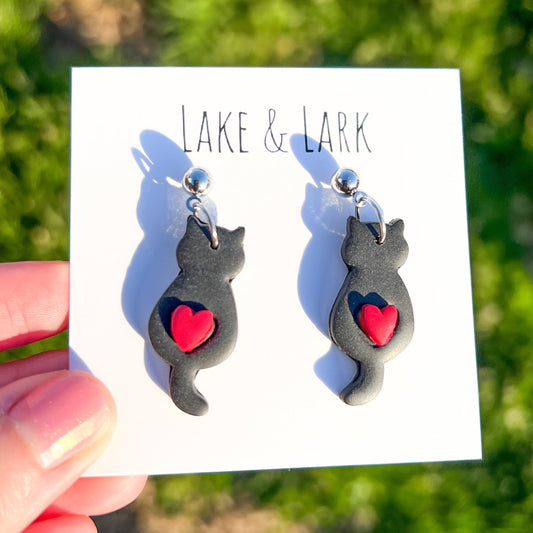 Cat Heart Love Earrings - Lake and Lark