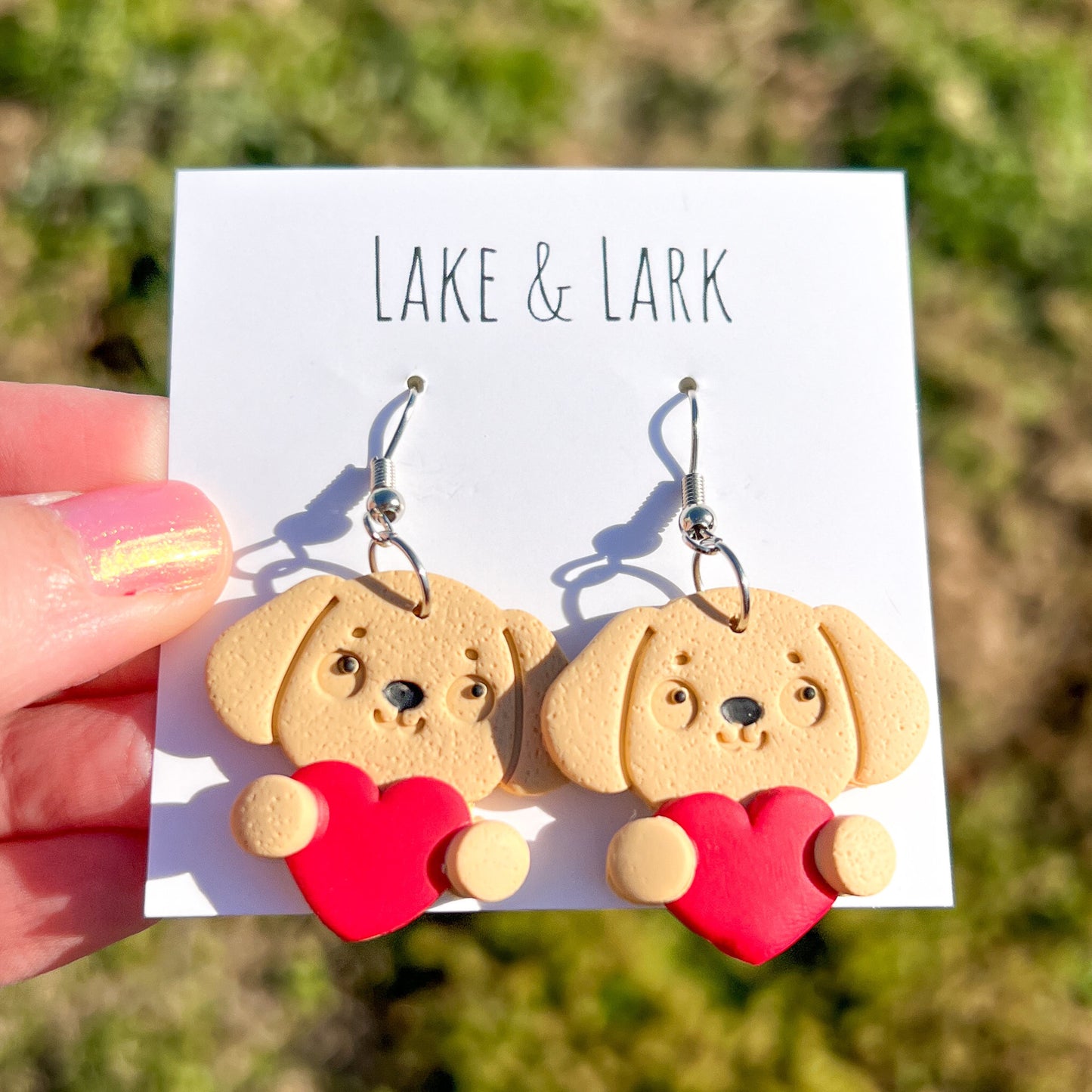 Dogs Holding Hearts Valentine Earrings - Lake and Lark