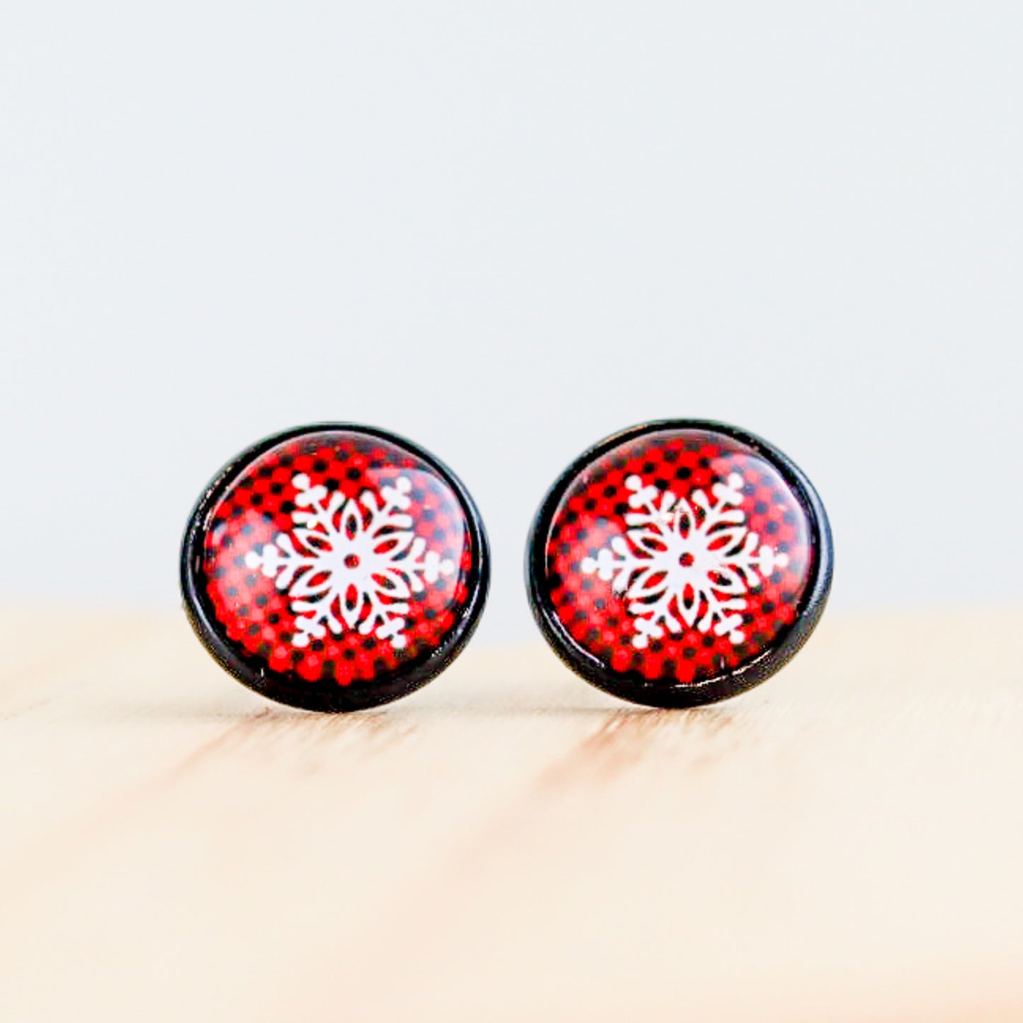 buffalo plaid snowflake stud earrings