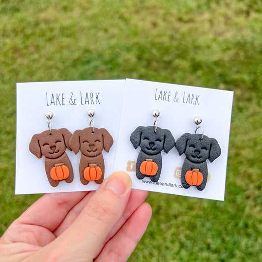 Dog Pumpkin Fall Earrings | Handmade Dog Mom Clay Jewelry