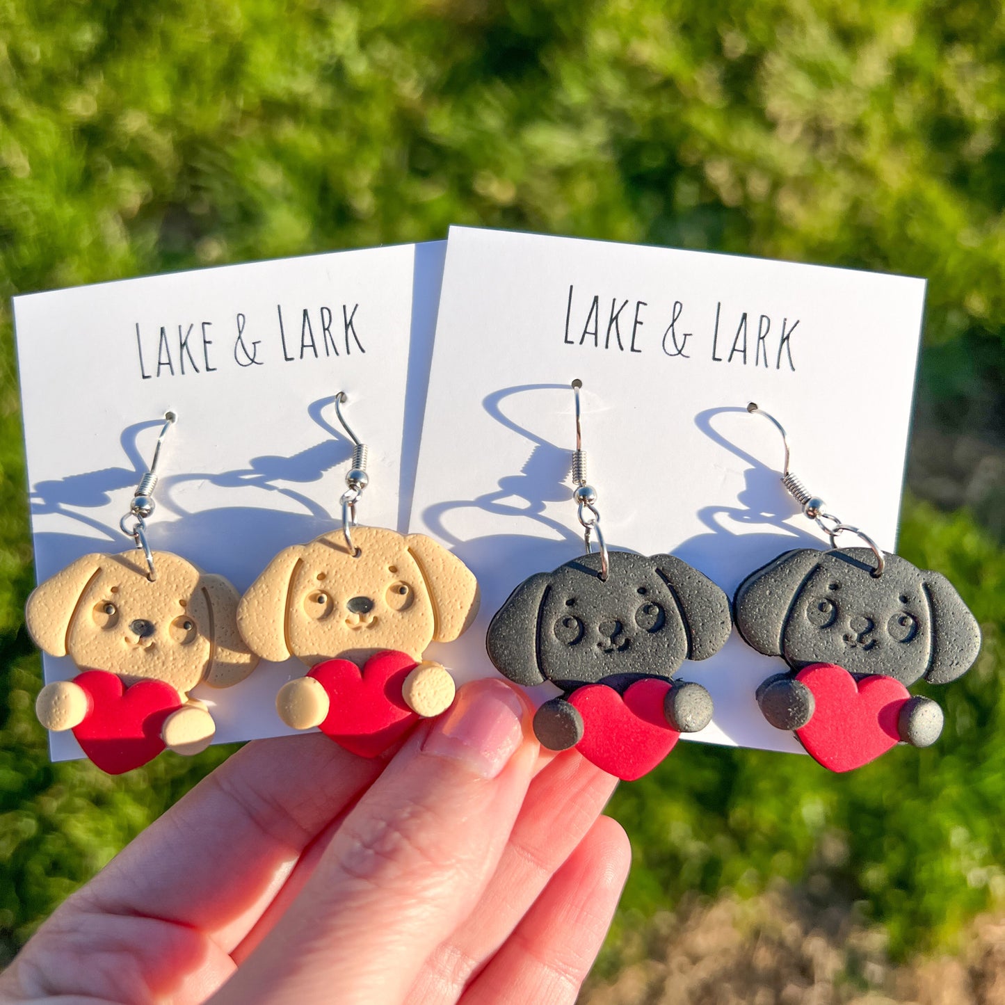 Dogs Holding Hearts Valentine Earrings - Lake and Lark