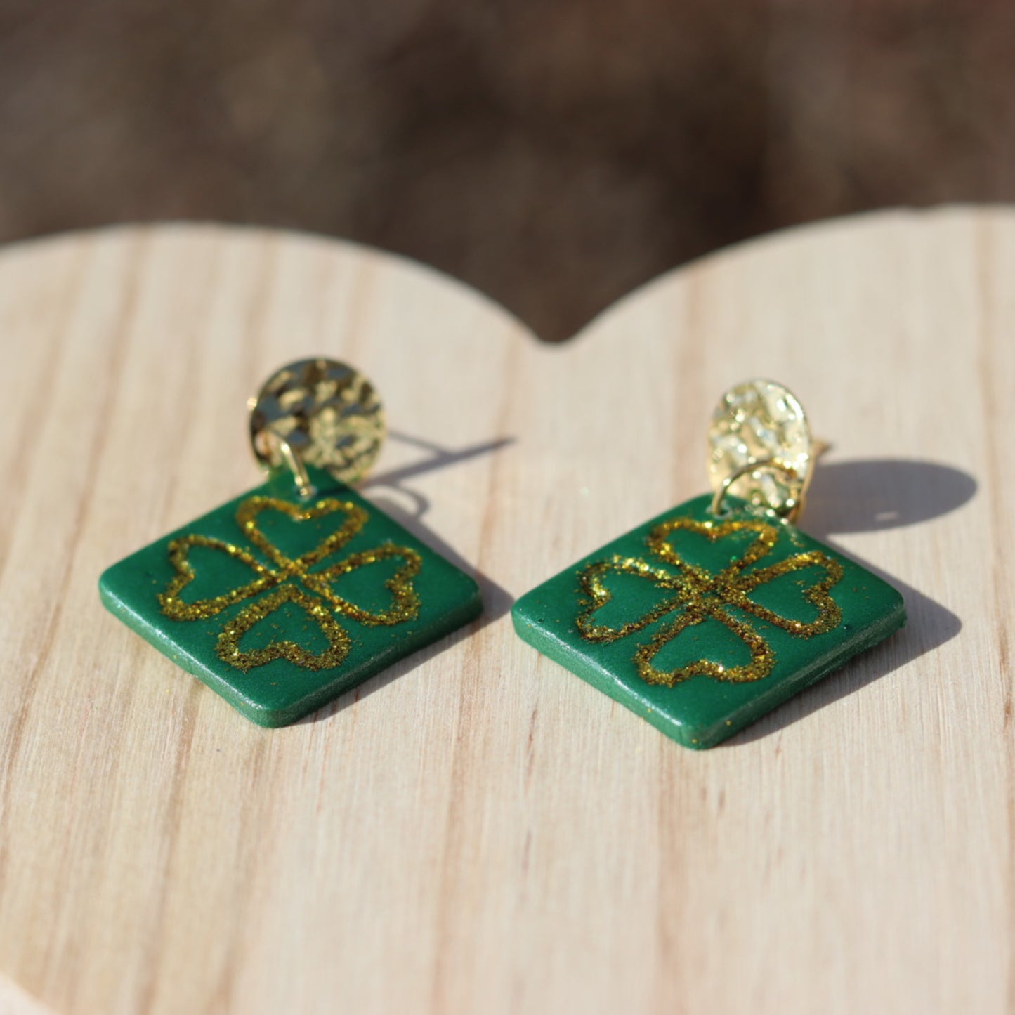 gold glitter shamrock clay earrings lake lark