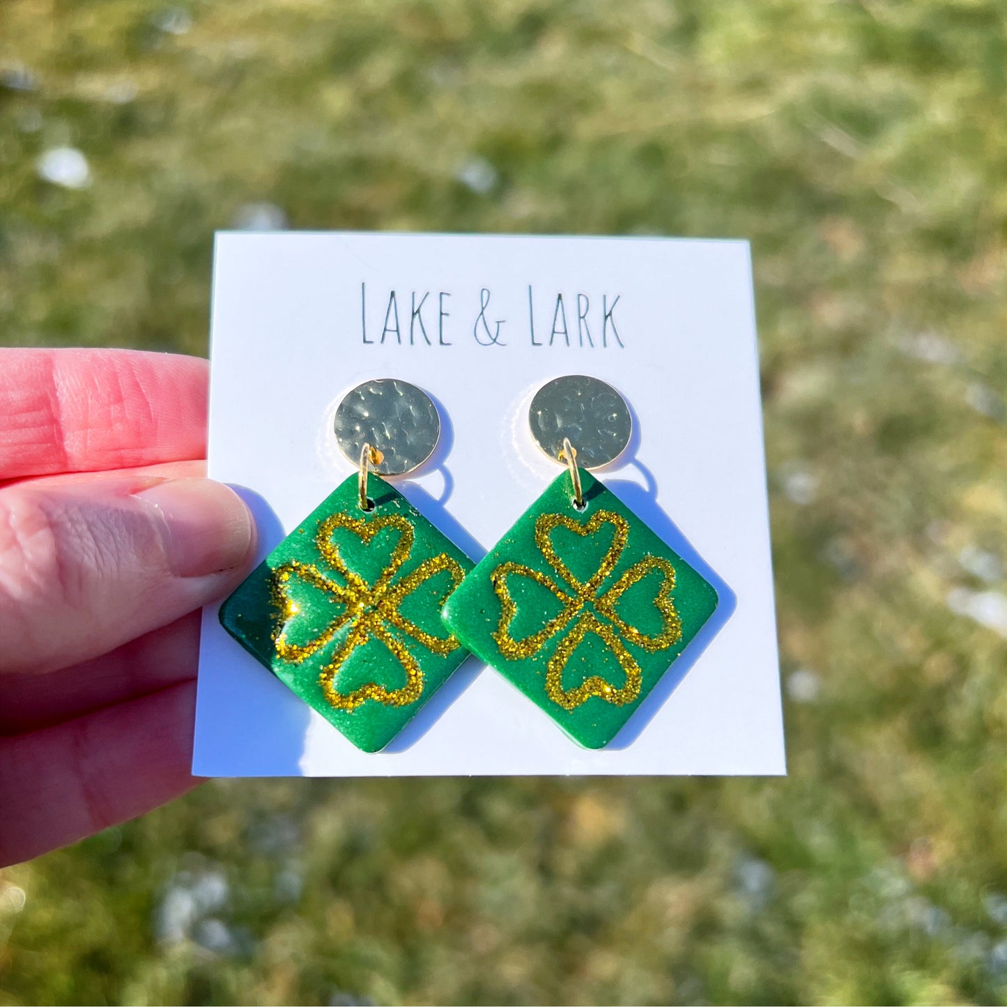 gold glitter shamrock earrings lake lark (1)