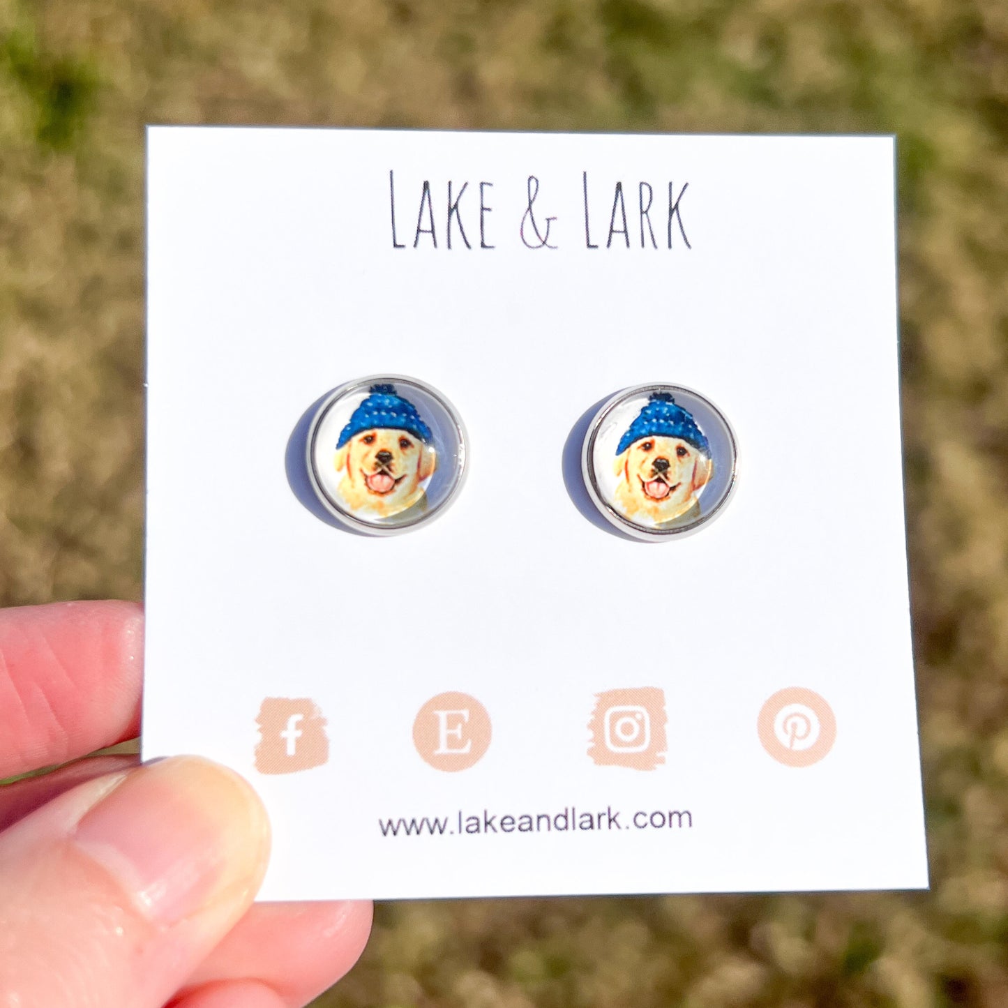 Golden Retriever Dog Winter Hat Stud Earrings - Lake and Lark