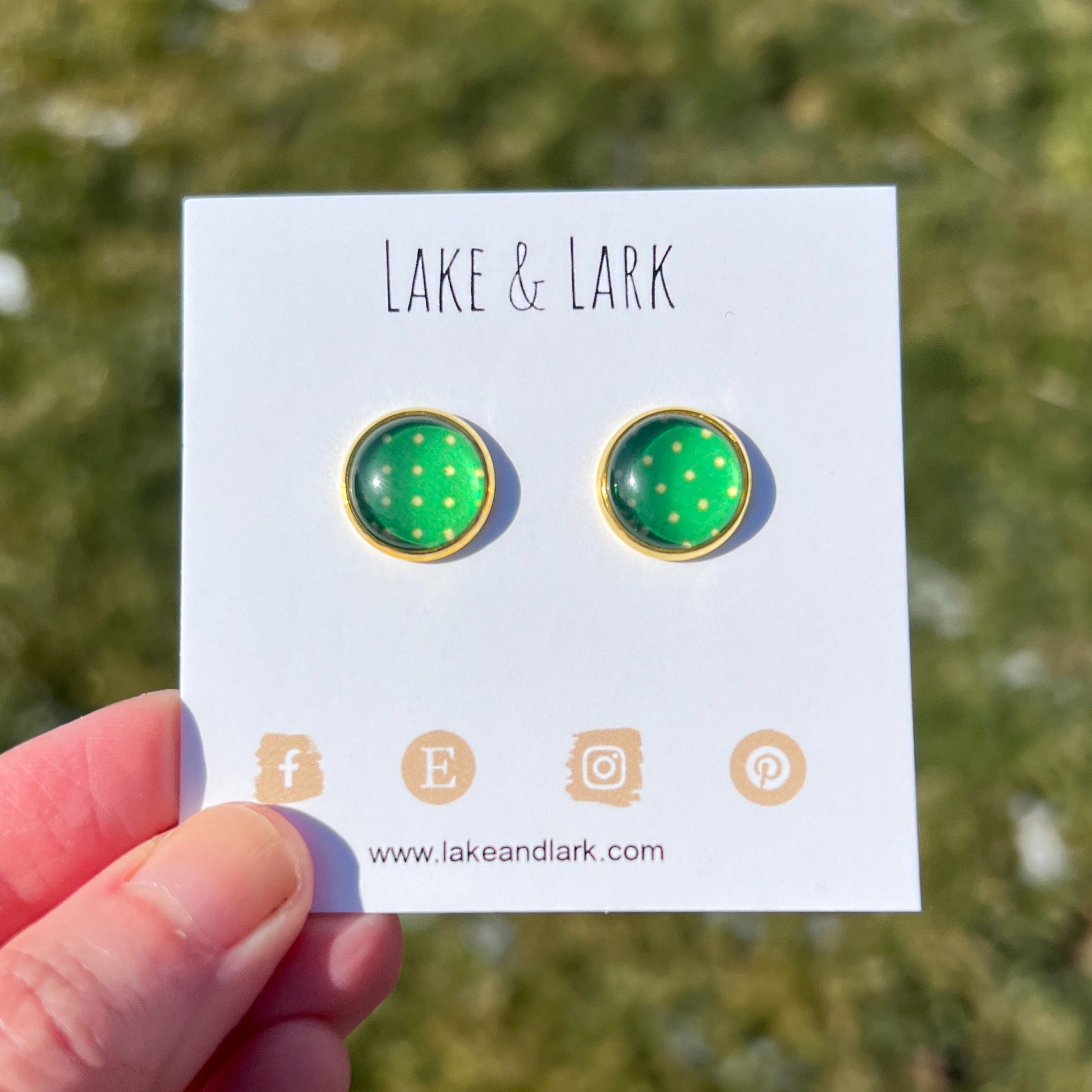 green gold polka dot stud earrings lake lark (1)