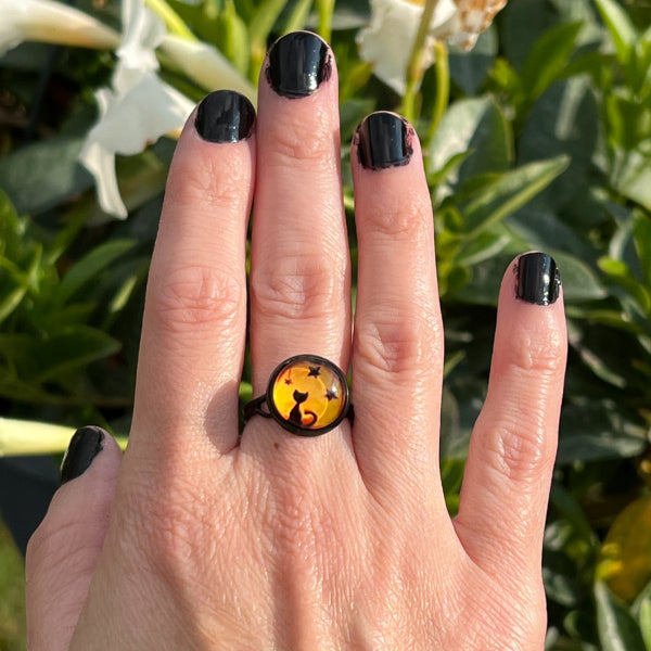 halloween black cat adjustable ring lake lark