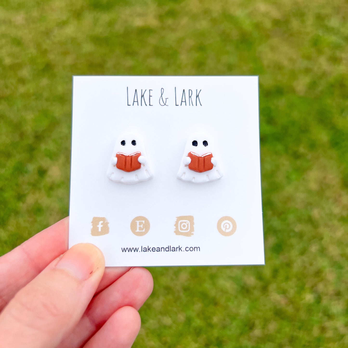 Ghost Reading a Book Halloween Stud Earrings