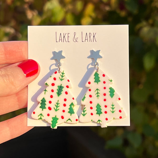 clay christmas tree earrings