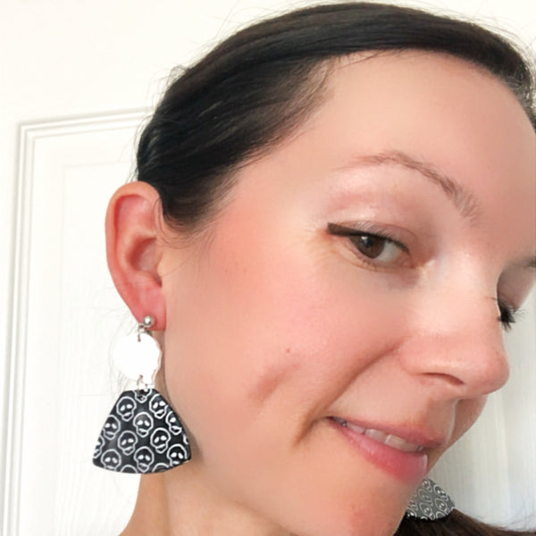 clay skull halloween earrings