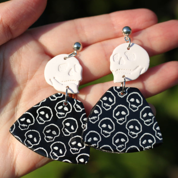 halloween skull clay earrings