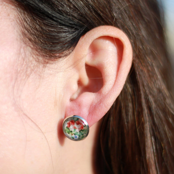green blue red flower earrings