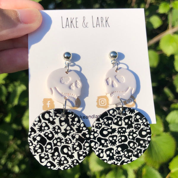 skull halloween clay statement earrings lake lark