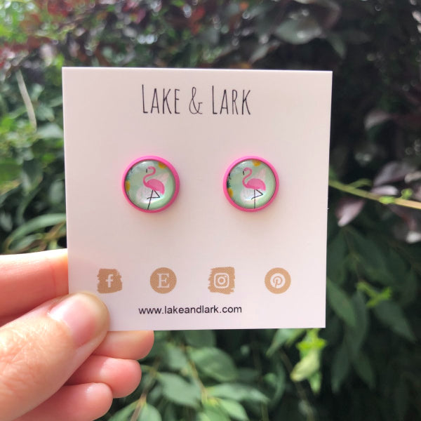 Flamingo tropical stud earrings lake lark