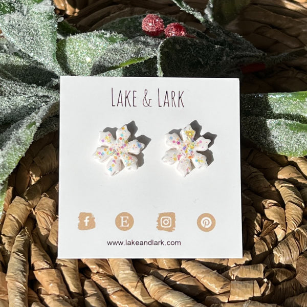 Holographic snowflake stud earrings lake lark (1)