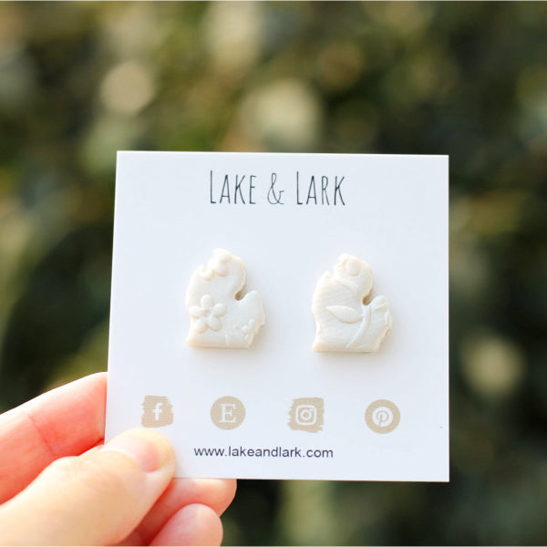 Michigan botanical pearl clay earrings lake lark