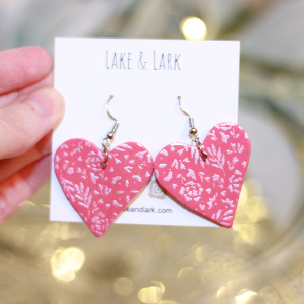 blush pink valentine heart statement earrings