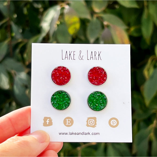 christmas druzy stud earrings gift set