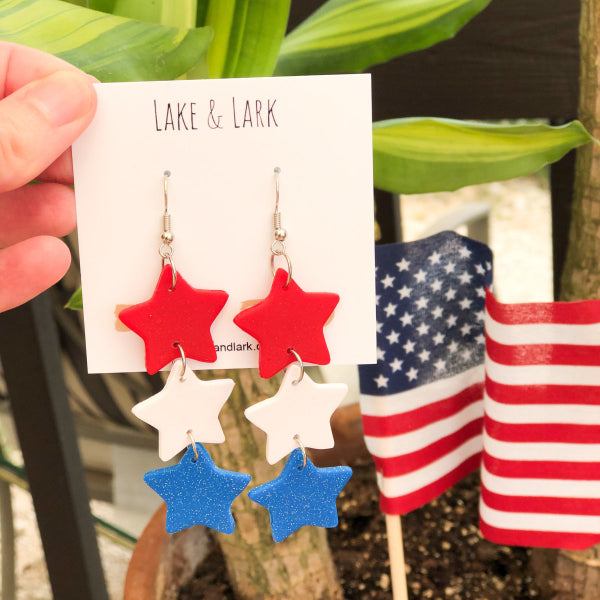 red white blue star statement earrings lake lark