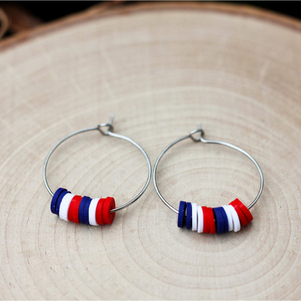 red white blue hoop earrings