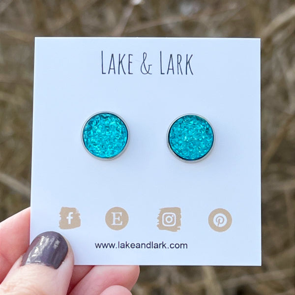 aqua druzy stud earrings lake lark (1)