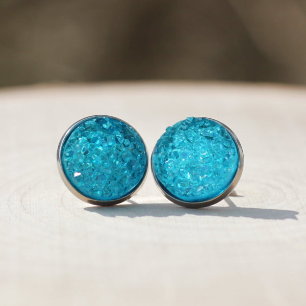 aquamarine druzy stud earrings