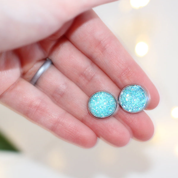 aqua druzy stud earrings