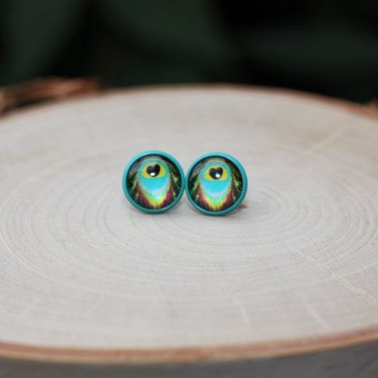 peacock feather stud earrings