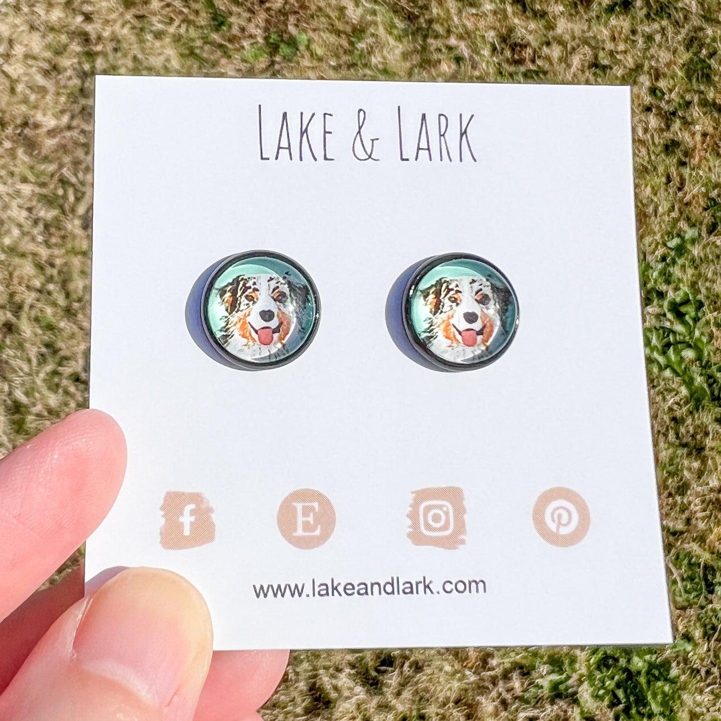 australian shepherd blue merle dog stud earrings lake lark