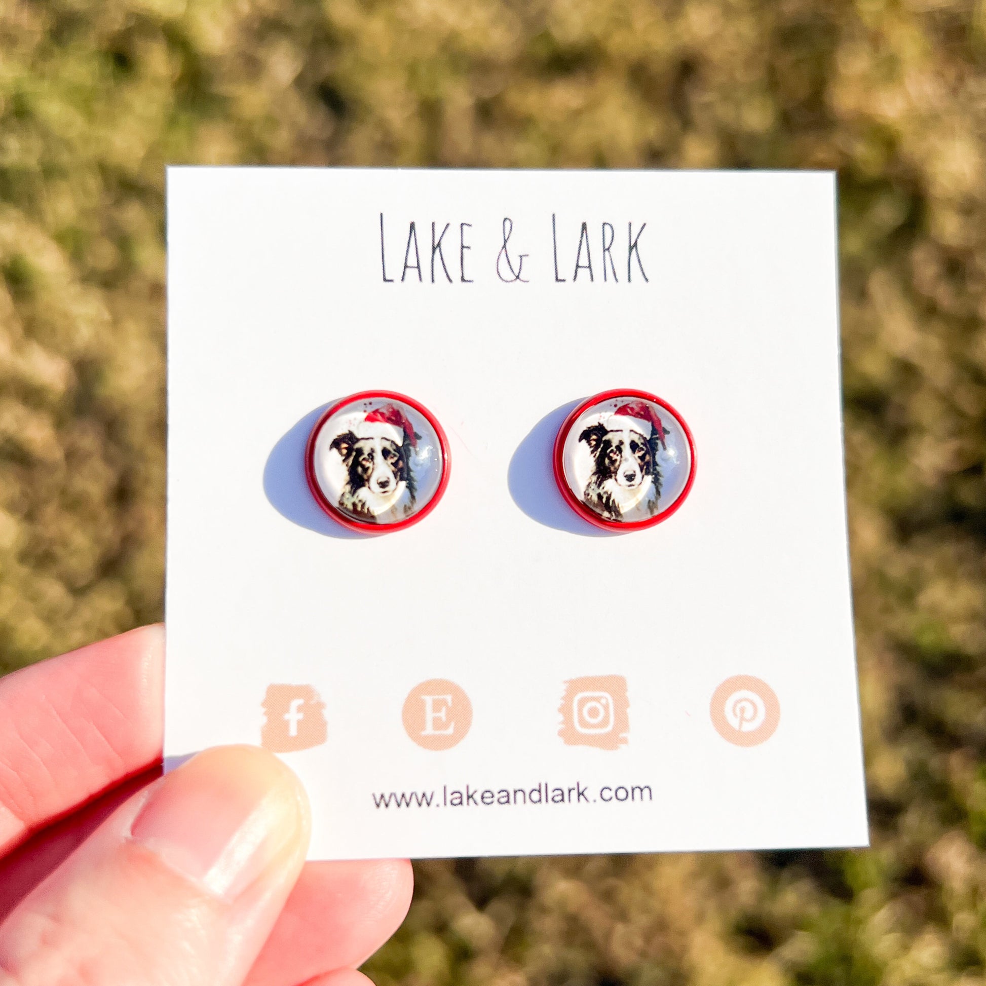 australian shepherd dog christmas stud earrings lake lark