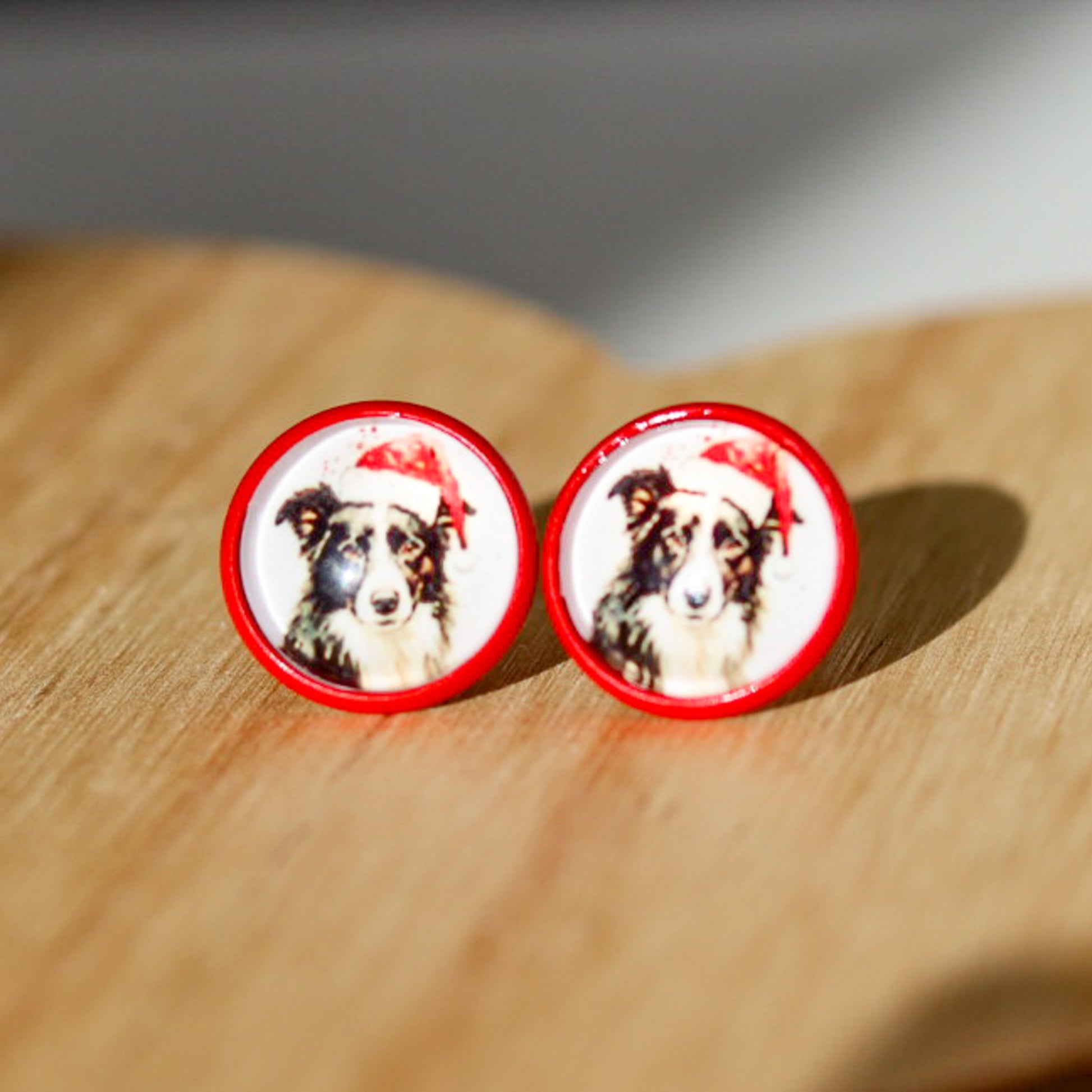 aussie dog christmas stud earrings