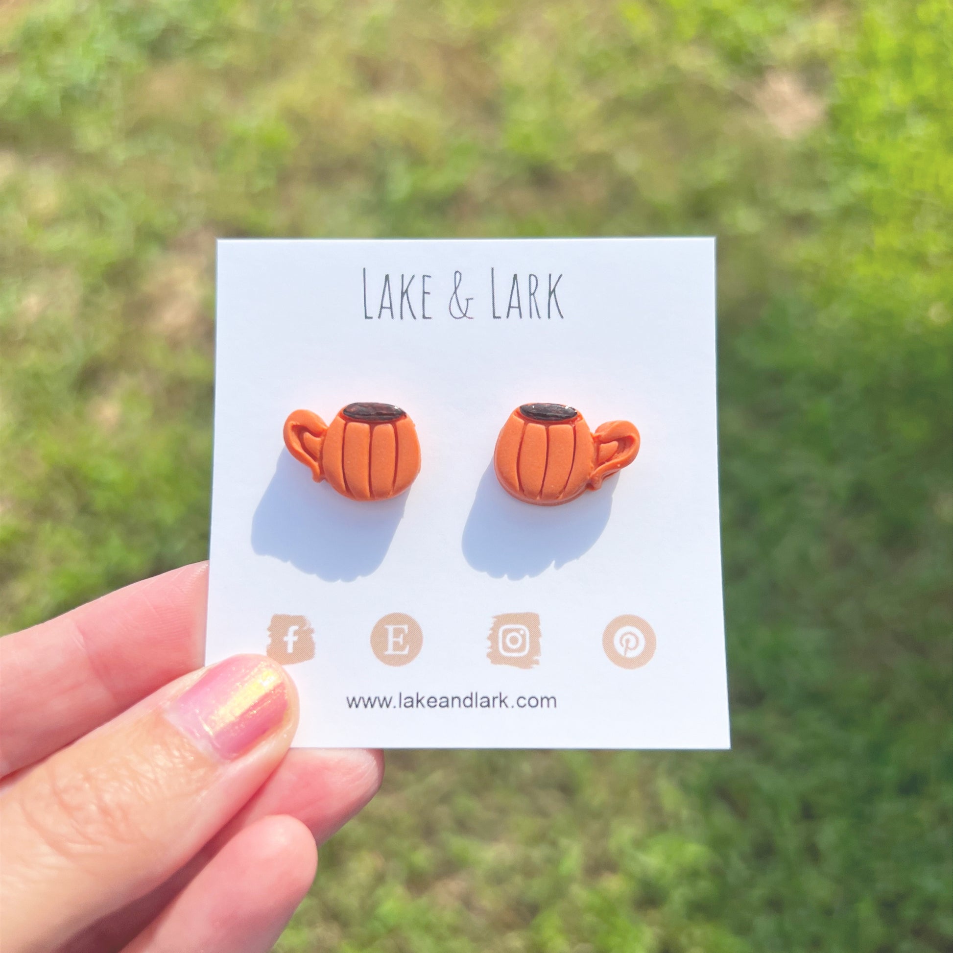 fall pumpkin mug stud earrings