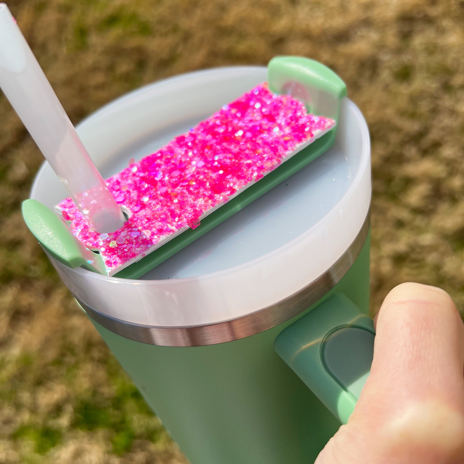 pink glitter stanley tumbler name plate