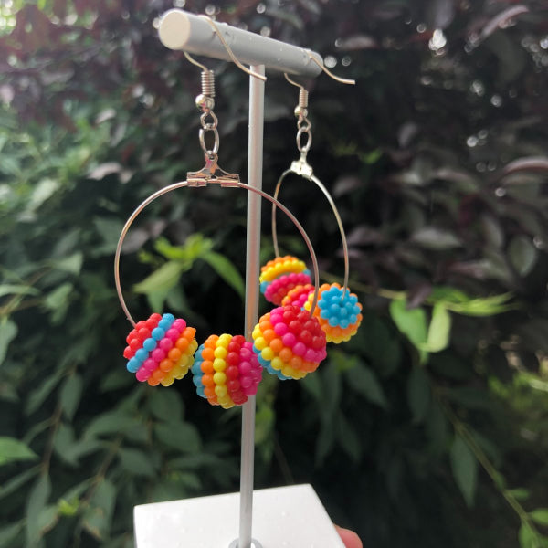 rainbow bead hoop earrings