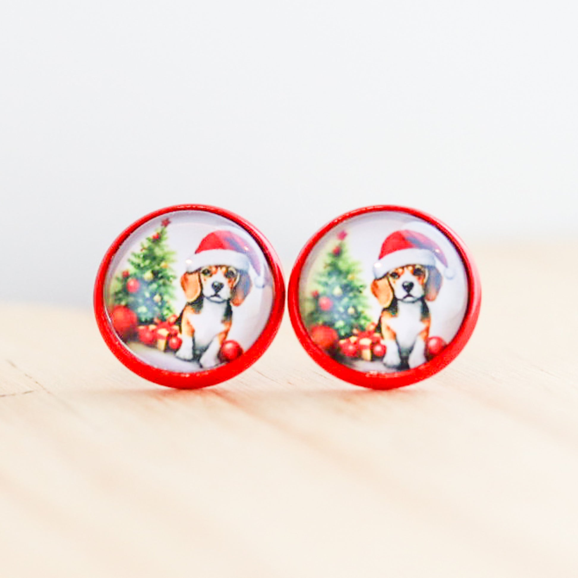 beagle dog christmas stud earrings gift