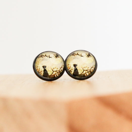 black cat christmas night stud earrings