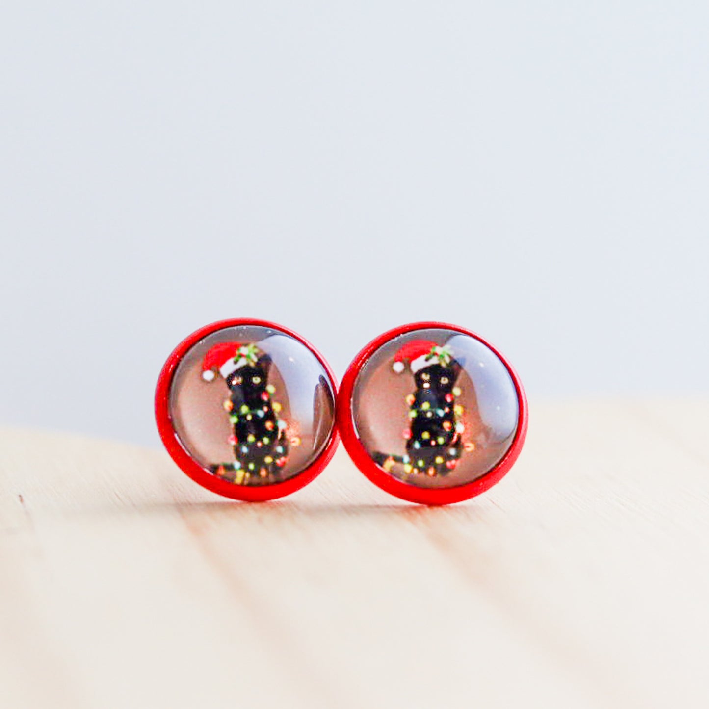 black cat christmas lights stud earrings