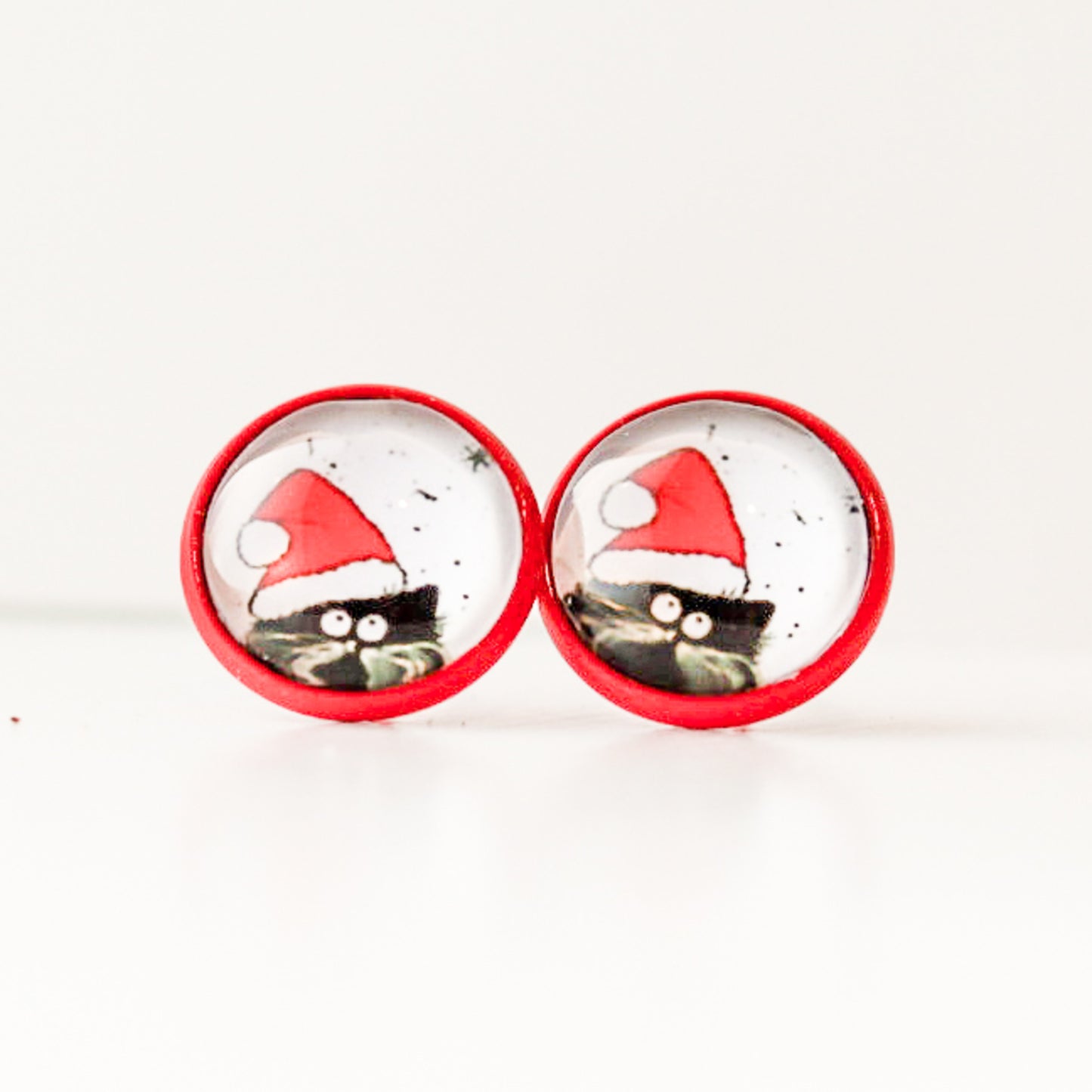 black cat christmas stud earrings