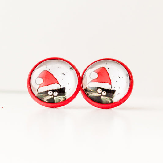 black cat christmas stud earrings