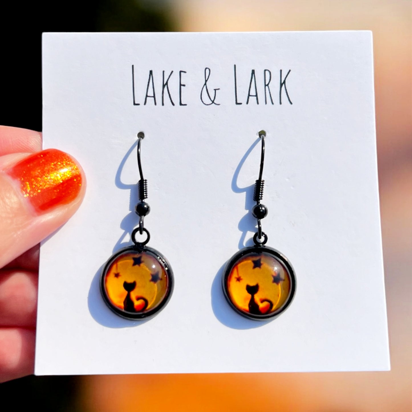 black cat halloween night earrings