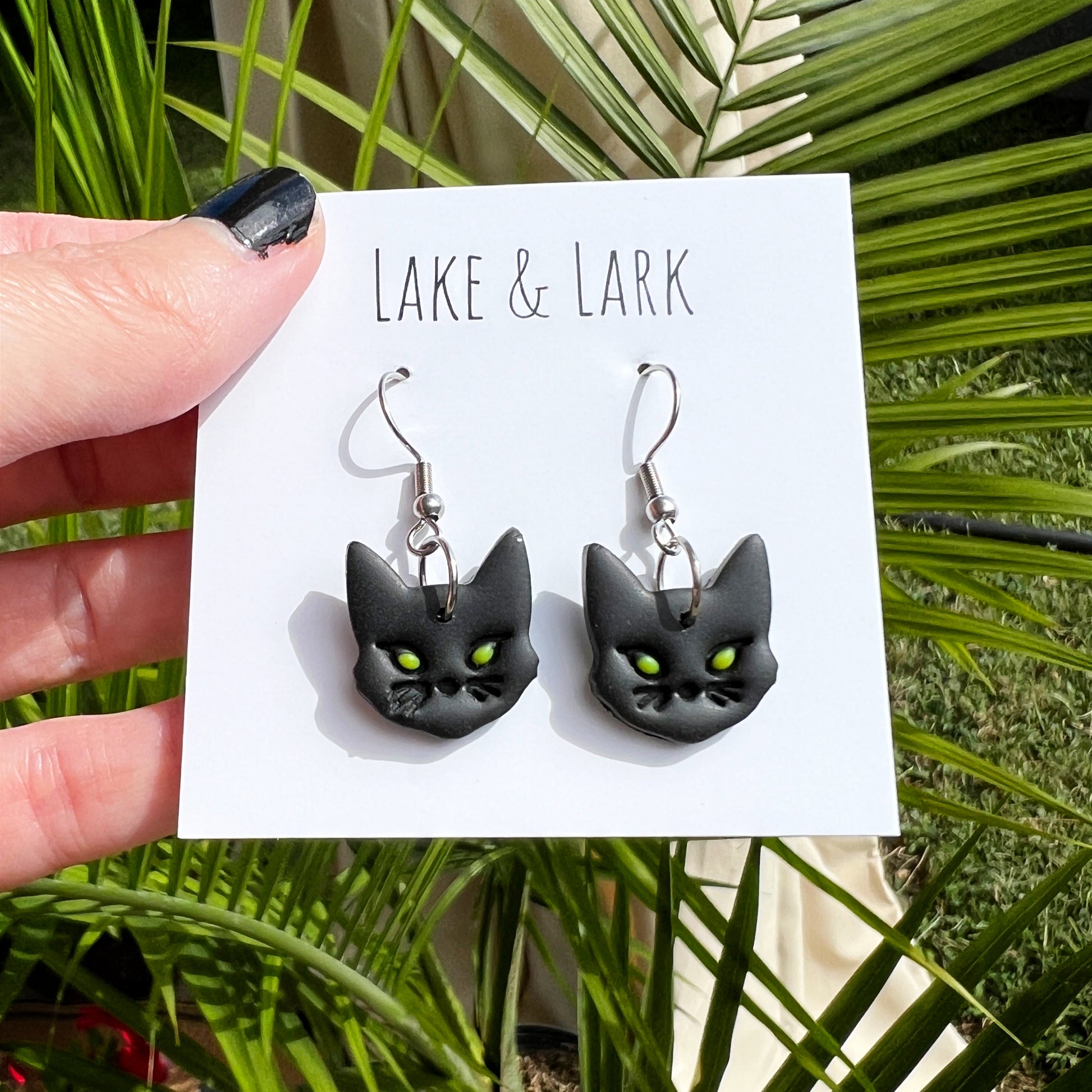 clay cat dangly earrings