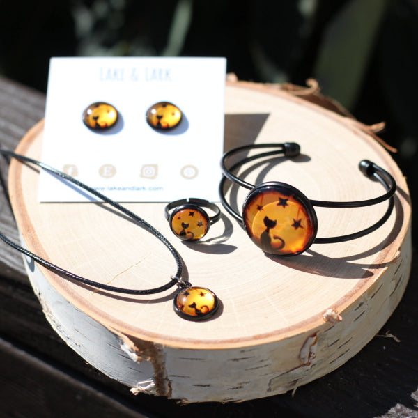 halloween black cat jewelry gift set