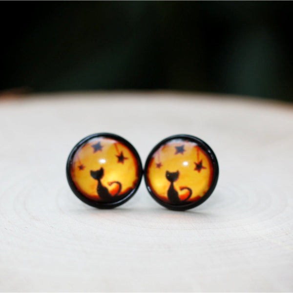 halloween black cat stud earrings