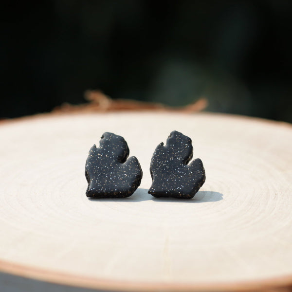 black michigan mitten stud earrings