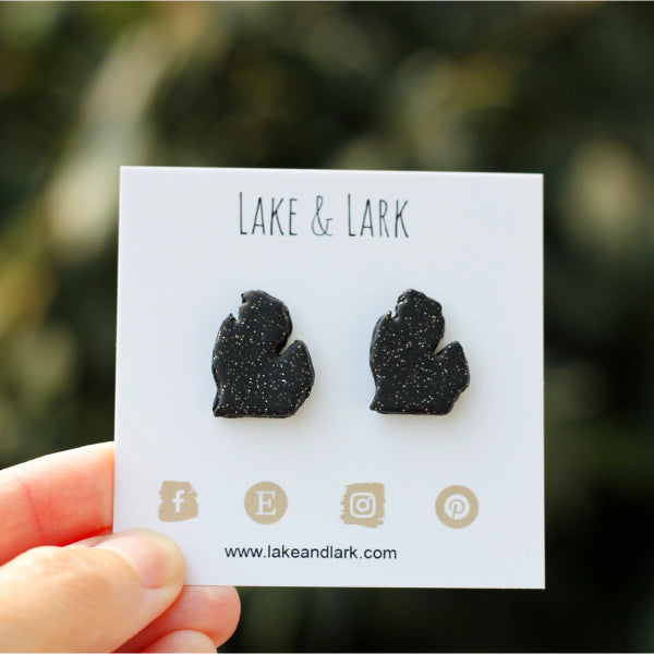 black glitter michigan stud earrings lake lark