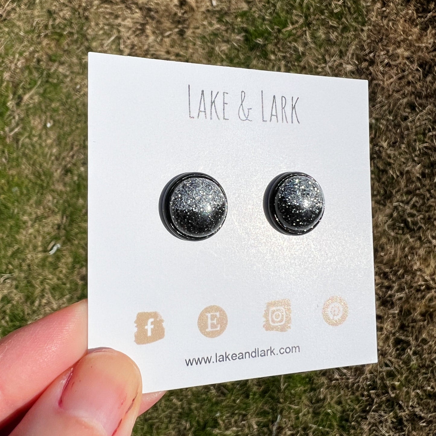 black glitter stud earrings lake lark