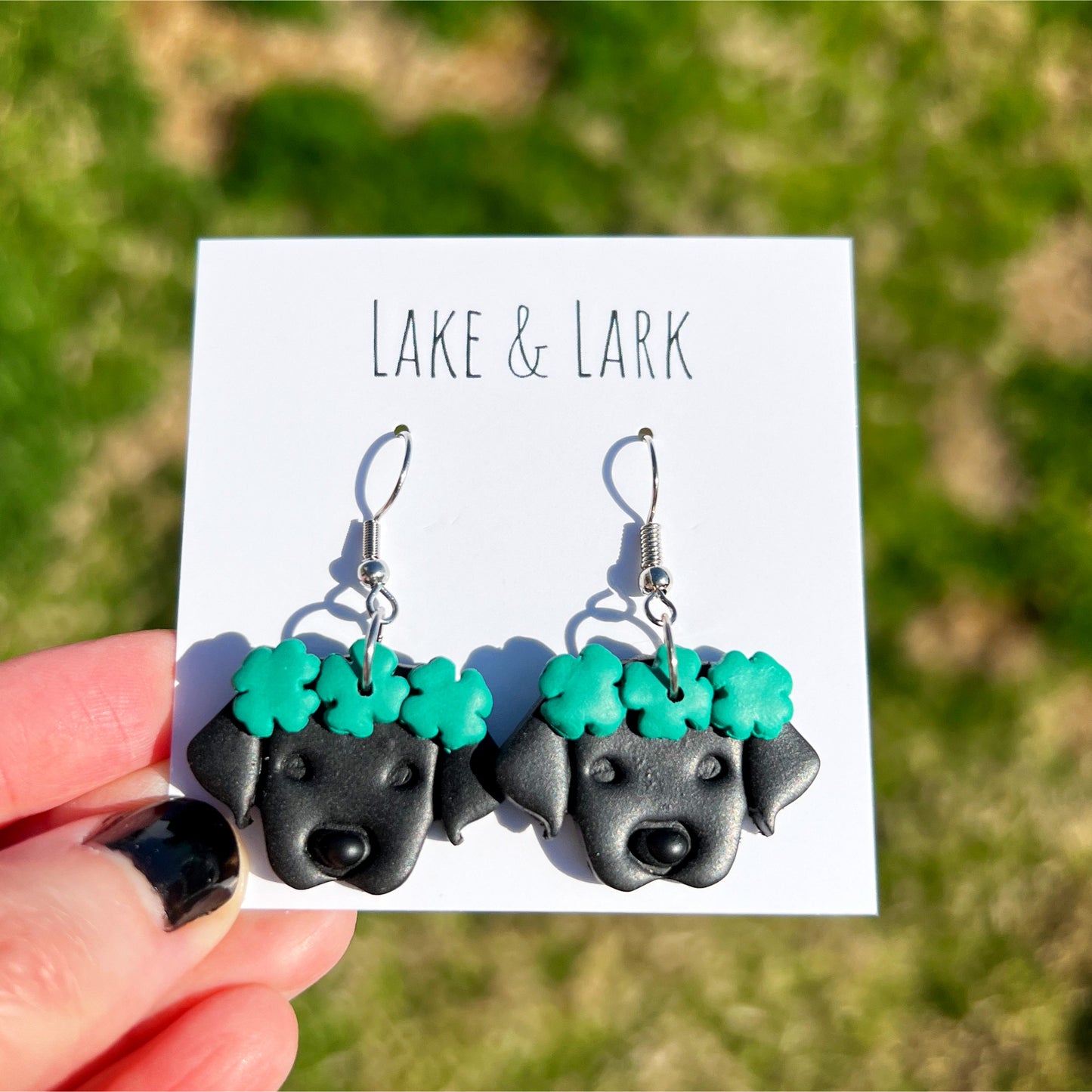 black lab dog mom gift earrings saint patricks day